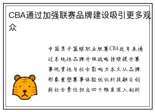 CBA通过加强联赛品牌建设吸引更多观众